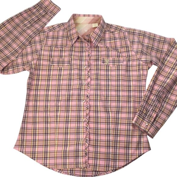 Twenty X 20X Tailored Fit Western Pearl Snap Shirt Blouse Top Metallic Size M/10 - Picture 7 of 9